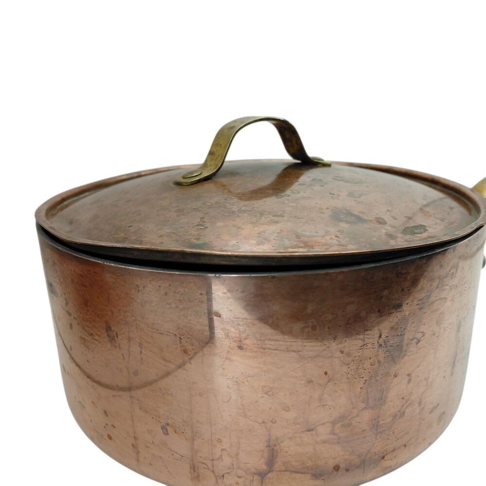 Vintage Copper Pot Brass Handle 3 Sauce Pan Lid - Picture 11 of 11